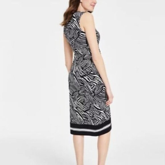 Michael Kors Zebra Print Faux Wrap Midi Dress Petite XL Black White Artsy NWT - Picture 3 of 14
